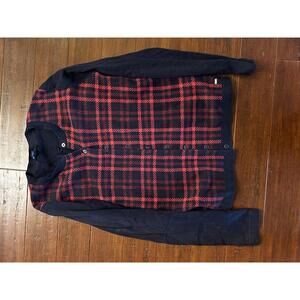 Tommy Hilfiger Women's Navy and Red Plaid Cardigan Sweater Size S/P